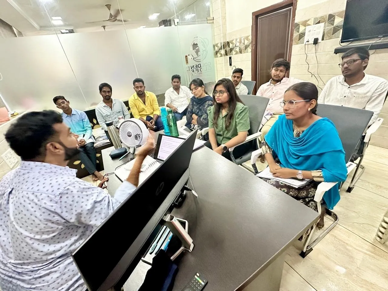 A Golden Globe counsellor with a group of students at the Vijayawada office